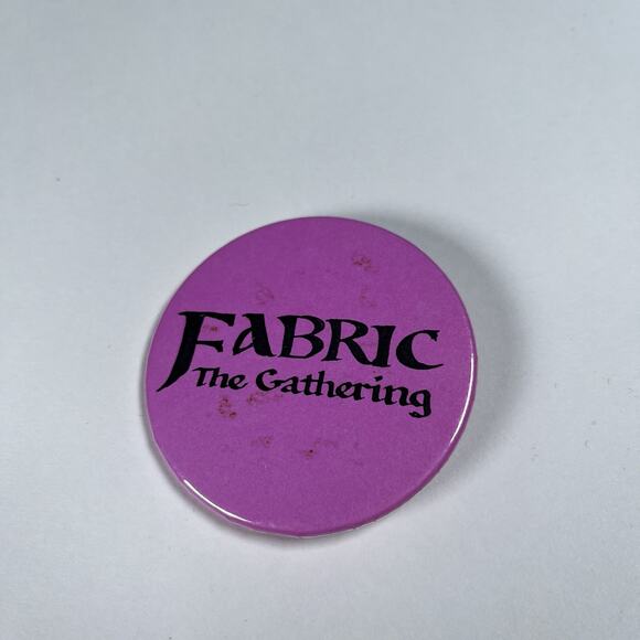 Vintage Fabric the Gathering Button Pin Magic the Gathering Parody Knitting - Picture 1 of 3